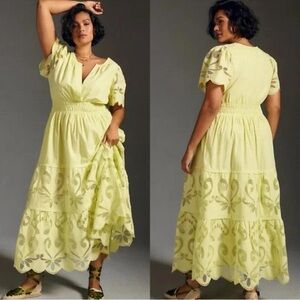 Anthropologie Yellow Embroidered Maxi Dress.. LOOKS FABULOUS!!!
